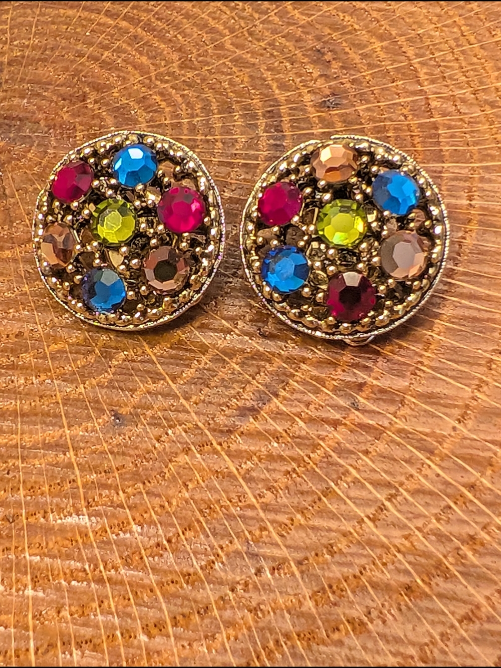 Albert Weiss Multicolor Crystal Round Stud Earrings in Gold